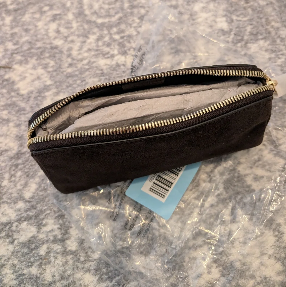 Madewell Suede Leather Dark Carob Brown Makeup Pouch with Gold Hardware - Picture 5 of 7